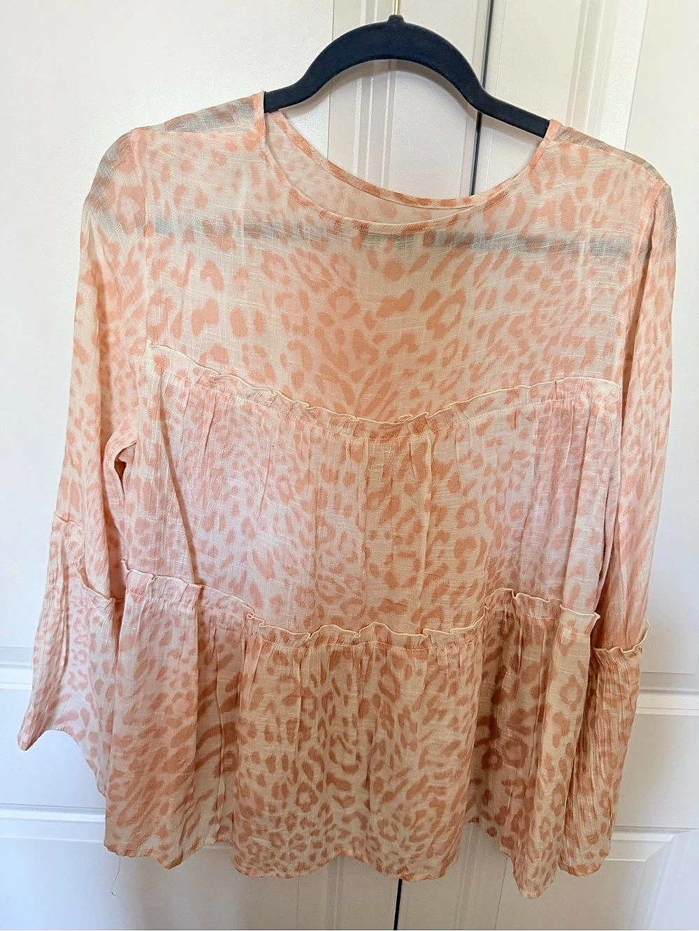 New Directions Animal Print Blouse in Pink & White Size XL